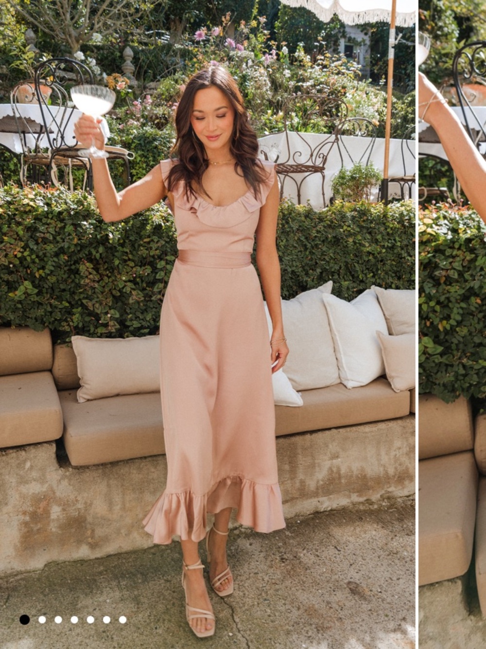 NWOT show me you mumu Alexis midi Ruffle Midi Dress rose gold luxe dusty rose xs